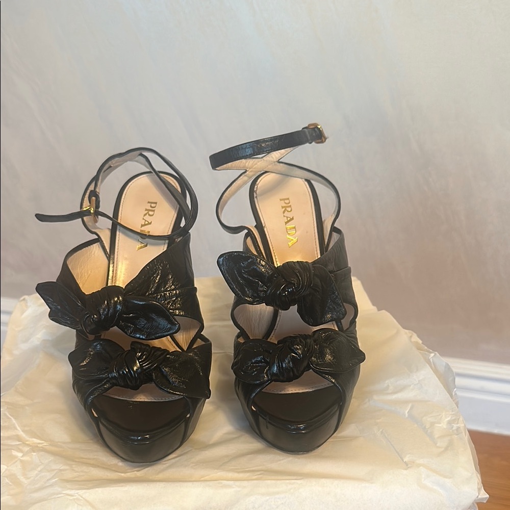 Prada Black High Heel Sandals with Ankle Straps